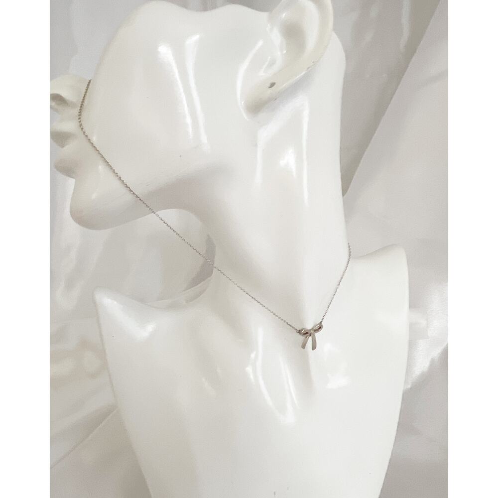 TIFFANY & Co. Sterling Silver Bow Necklace Pendant 925 Minimalist 16 Inch 925 - Picture 5 of 11